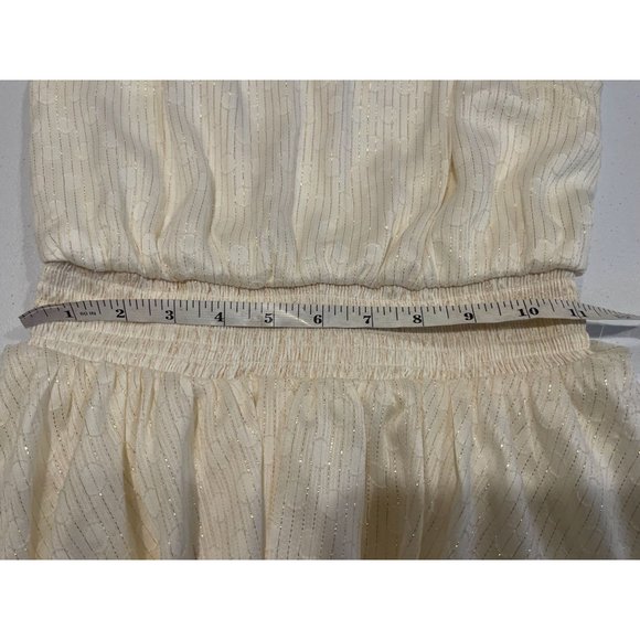 Express Womens Fit & Flare Tiered Dress Ruffle Gold Shimmers 007824706 Ivory XXS - Picture 5 of 7